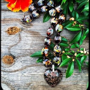 Large Murano glass Heart Pendant Necklace.